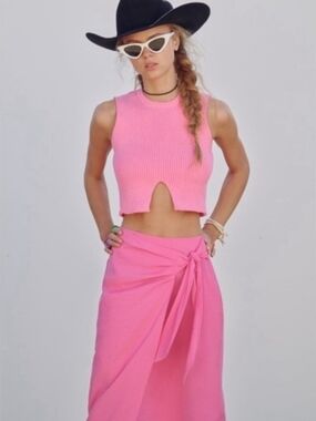 Zara Women’s Pink Wrap Midi Skirt Summer Vacation L